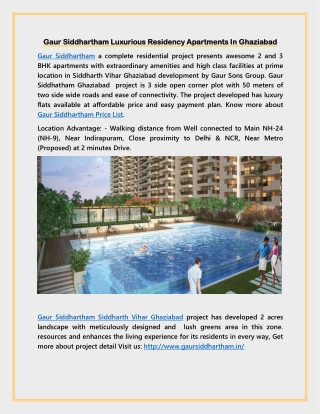 Gaur Siddhartham Luxurious Residency Apartments In Ghaziabad