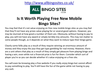 Is It Worth Playing Free New Mobile Bingo Sites?