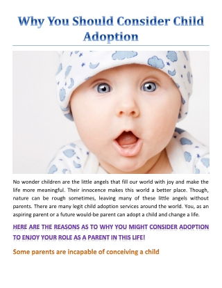 Why You Should Consider Child Adoption