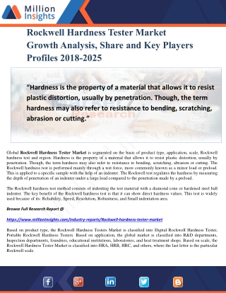 Rockwell Hardness Tester Market Growth Analysis, Share and Key Players Profiles 2018-2025