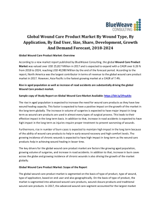 Global Wound Care Product Market Expected to Reach US$ 40,980.1 Million by 2024