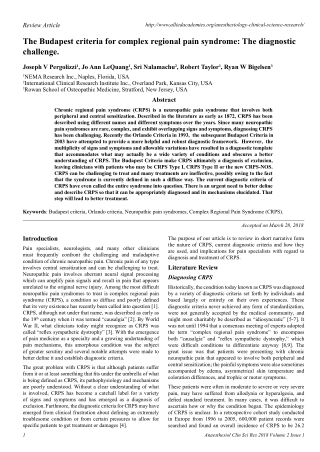 The Budapest criteria for complex regional pain syndrome: The diagnostic challenge