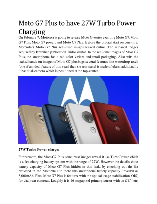 Moto G7 Plus to have 27W Turbo Power Charging