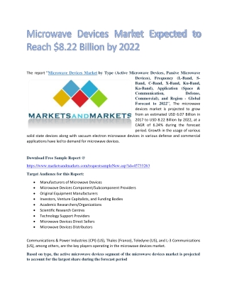 Microwave Devices Market Expected to Reach $8.22 Billion by 2022