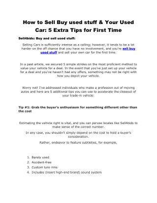 How To Sell Buy used stuff & Your Used Car: 5 Extra Tips For First Time