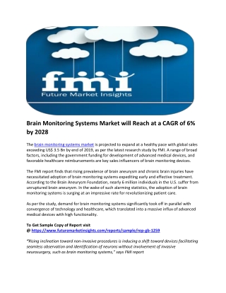 Brain Monitoring Systems Market will Reach at a CAGR of 6% by 2028