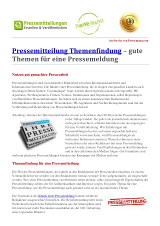 Pressemitteilung Themenfindung – gute Themen für eine Pressemeldung