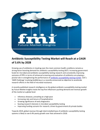 Antibiotic Susceptibility Testing Market will Reach at a CAGR of 5.6% by 2028
