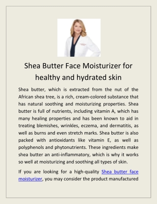 Shea Butter Face Moisturizer for healthy and hydrated skin