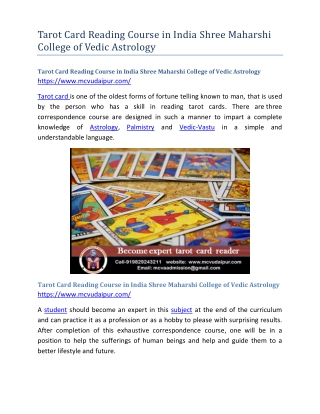 Tarot Card Reading Course in India Shree Maharshi College of Vedic Astrology