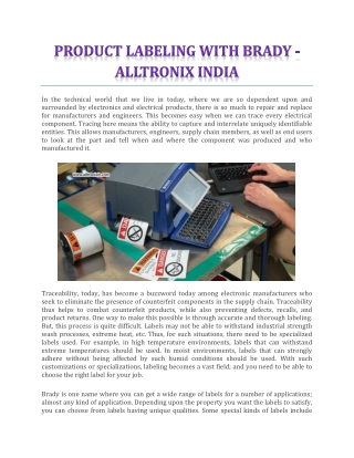 Product Labeling With Brady - Alltronix India