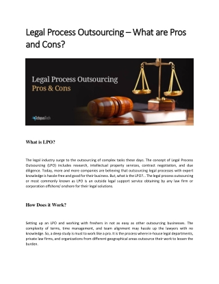 Legal Process Outsourcing – What are Pros and Cons?