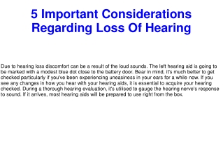 5 Important Considerations Regarding Loss Of Hearing