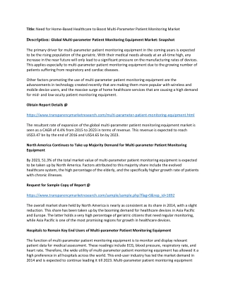 Multi-parameter Patient Monitoring Equipment Market is Likely to Touch a Valuation of US$4.65 bn by 2023