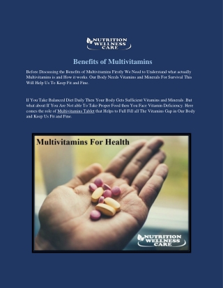 Benefits Of Multivitamins - Nutrition Wellness Care