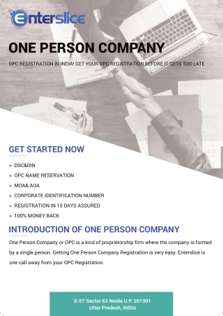 What is One Person Company Registration in India?: Infographic