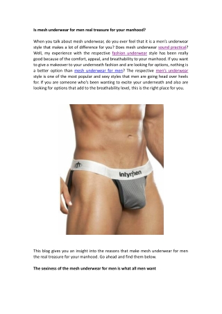 Is Mesh Underwear for Men Real Treasure for Your Manhood?