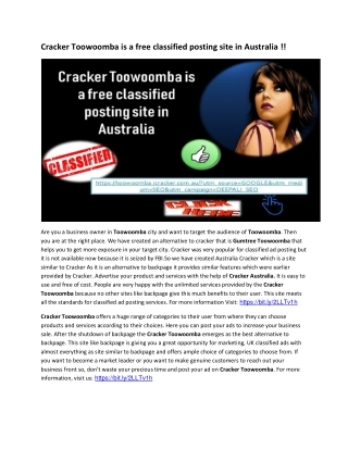 Cracker Toowoomba is a free classified ad posting site!!