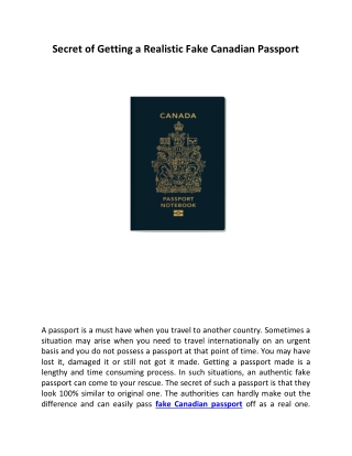 A Secret Of Getting A Realistic Fake Canadian Passport