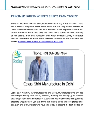 Cotton Shirt Manufacturer & Wholesaler In Delhi India