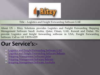 Logistics and Freight Forwarding Software UAE