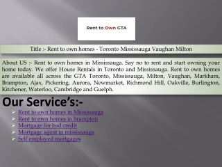 Rent to own homes - Toronto Mississauga Vaughan Milton