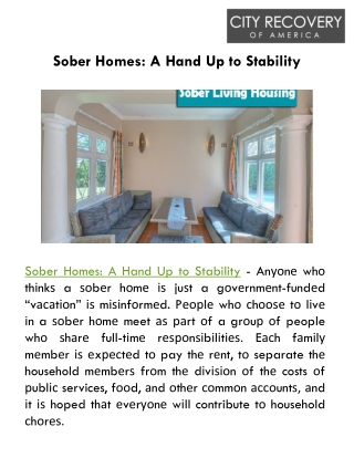 Sober Homes: A Hand Up to Stability