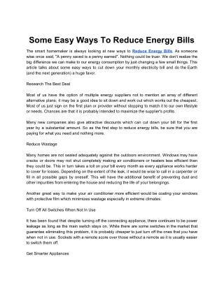 Some Easy Ways To Reduce Energy Bills