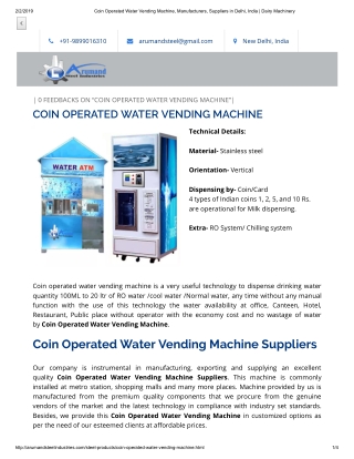 Coin Operated Water Vending Machine