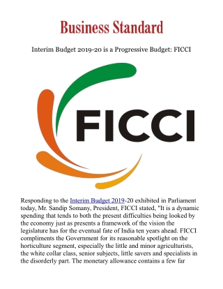 Interim Budget 2019-20 is a Progressive Budget: FICCI