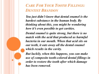 Care For Your Tooth Fillings - Dentist Brandon