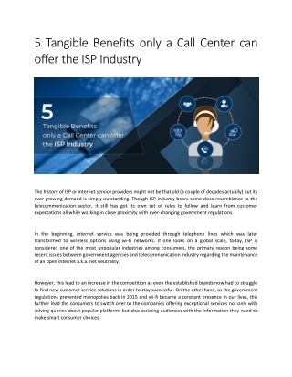 5 Tangible Benefits only a Call Center can offer the ISP Industry