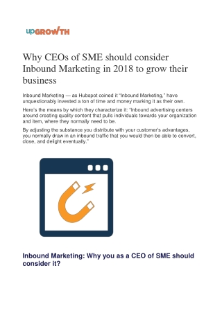 Why CEOs of SME should consider Inbound Marketing in 2018 to grow their business