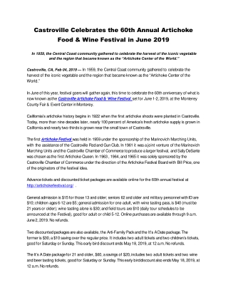 Castroville Celebrates the 60th Annual Artichoke Food & Wine Festival in June 2019