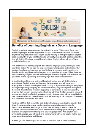 Benefits of Learning English as a Second Language