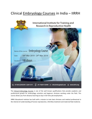 Clinical Embryology Courses in India – IIRRH