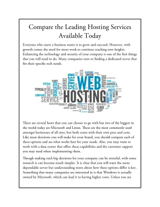 Compare the Leading Hosting Services Available Today