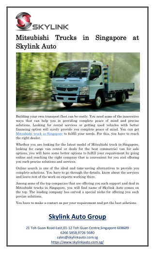 Mitsubishi Trucks in Singapore at Skylink Auto