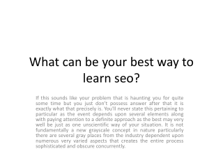 Best way to learn seo