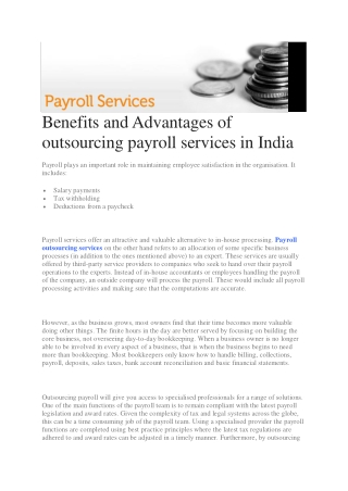 Benefits and Advantages of outsourcing payroll services in India