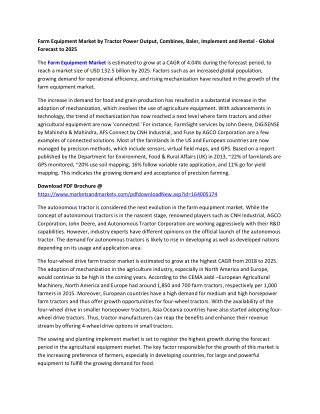 Farm Equipment Market by Tractor Power Output, Combines, Baler, Implement and Rental - Global Forecast to 2025