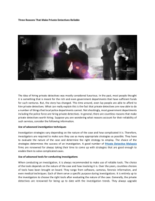 Three Reasons That Make Private Detectives Reliable