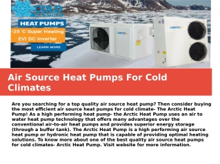 High Performing Air Source Heat Pumps For Cold Climates