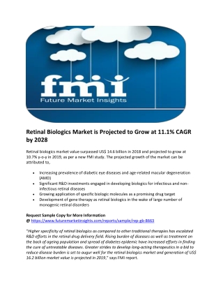 Retinal Biologics Market is Projected to Grow at 11.1% CAGR by 2028