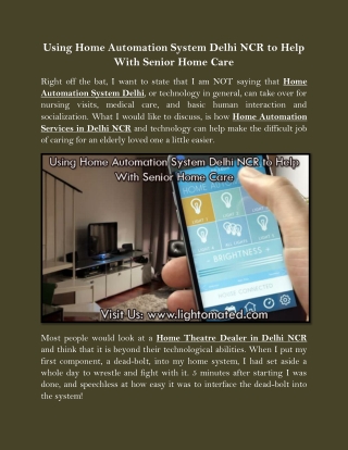 Using Home Automation System Delhi NCR to Help With Senior Home Care