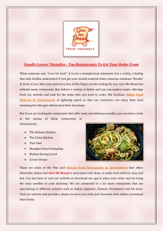 Noodle Lovers’ Paradise - Top Restaurants To Get Your Order From