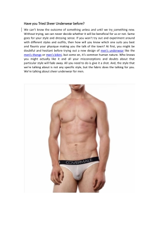 Have you Tried Sheer Underwear before?
