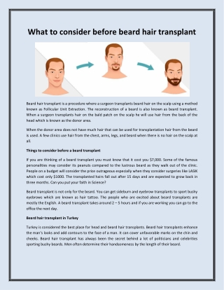 What to consider before beard hair transplant