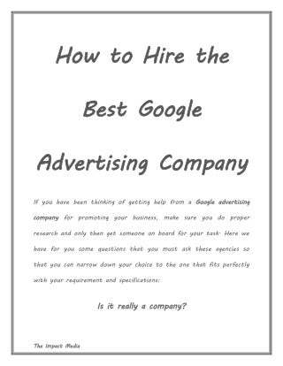 How to Hire the Best Google Advertising Company