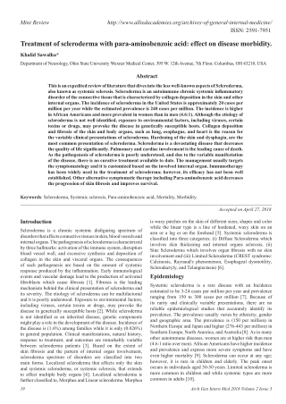 Treatment of scleroderma with para-aminobenzoic acid: effect on disease morbidity